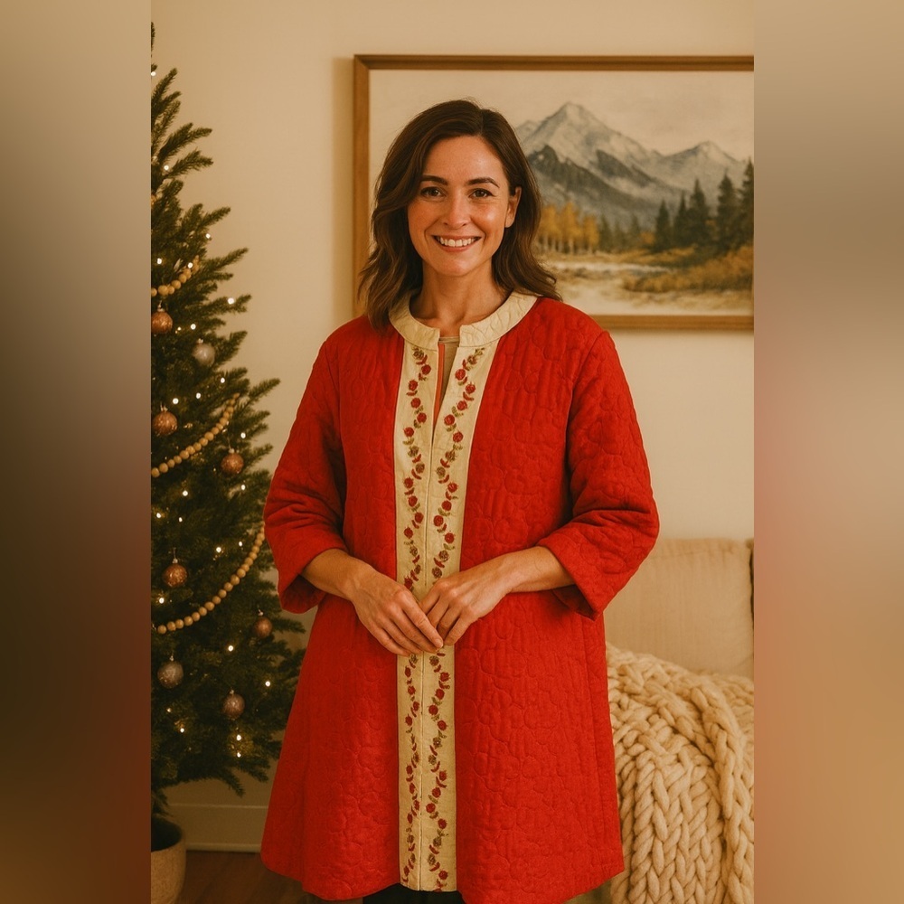 Sears Red and Cream Quilted Women's Robe